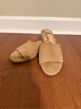 Sam Edelman Tan Suede Open Toe Low Wedge Slide Sandals Size 8